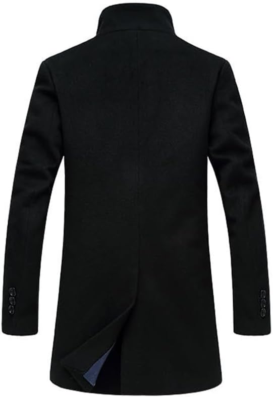 Men's Trench Coat Long Wool Blend Overcoat Slim Fit Down Topcoat