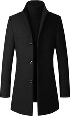 Men's Trench Coat Wool Blend Slim Fit Top Coat Single Breasted Business Overcoat