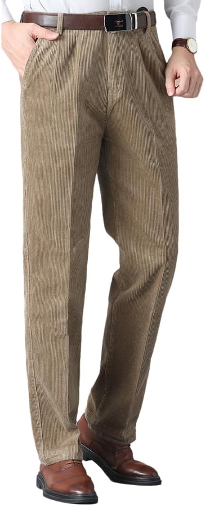 Men's Classic Fit Corduroy Dress Pants, High Waist Pleated