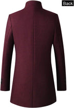 Men's Trench Coat Wool Blend Slim Fit Top Coat Single Breasted Business Overcoat