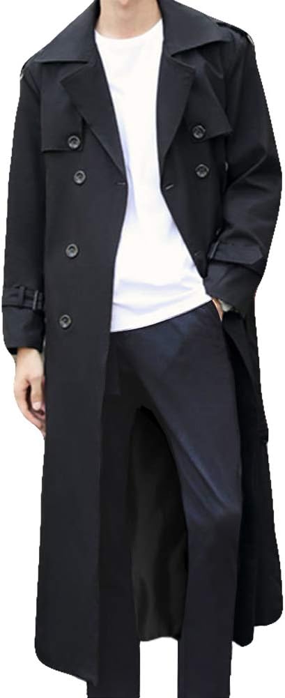 Men's Double Breasted Trench Coat Oversized Casual Windbreaker Lapel Long Jacket Overcoat