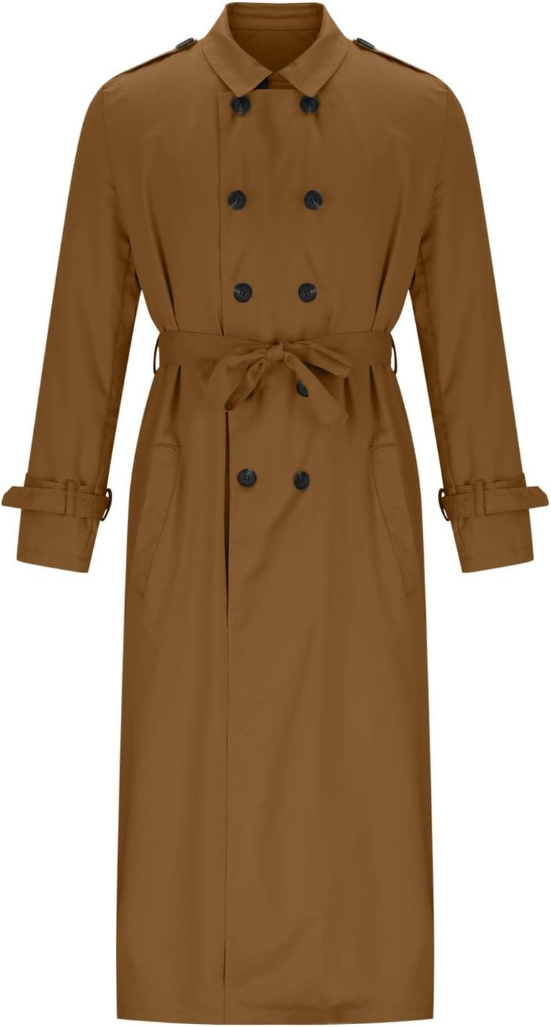 Men Long Trench Coat Lightweight Peacoat Double Breasted Trench Coat Casual Open Front Cardigan with Lapel