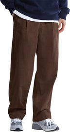Mens Casual Corduroy Pants Elastic Waist Straight Leg Slacks Drawstring Loose Fit Trousers