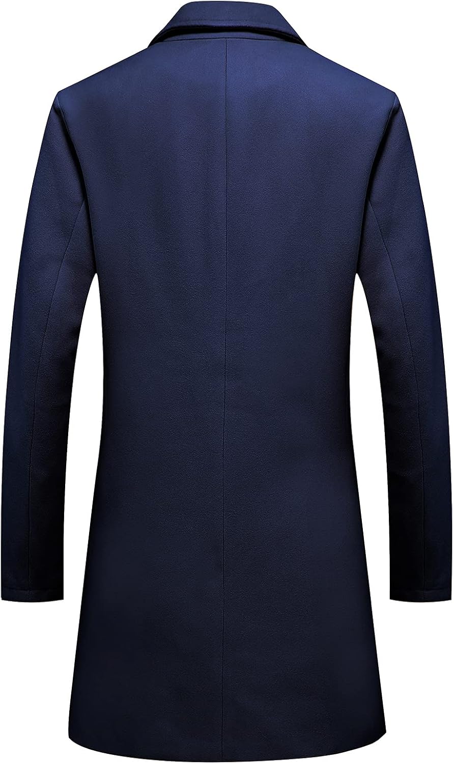 Mens Wool Blend Trench Coat Single Breasted Notch Lapel Walker Mid-Length Classic Pea Top Coat