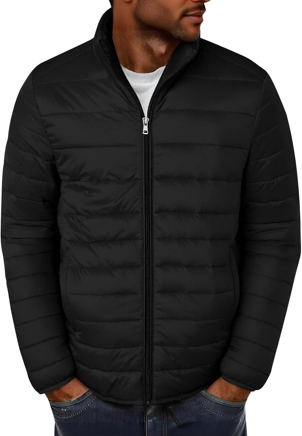 Mens Puffer Jacket Lightweight Warm Winter Coats Windproof Thermal Insulated Jackets Thick Down Outwear with Pockets