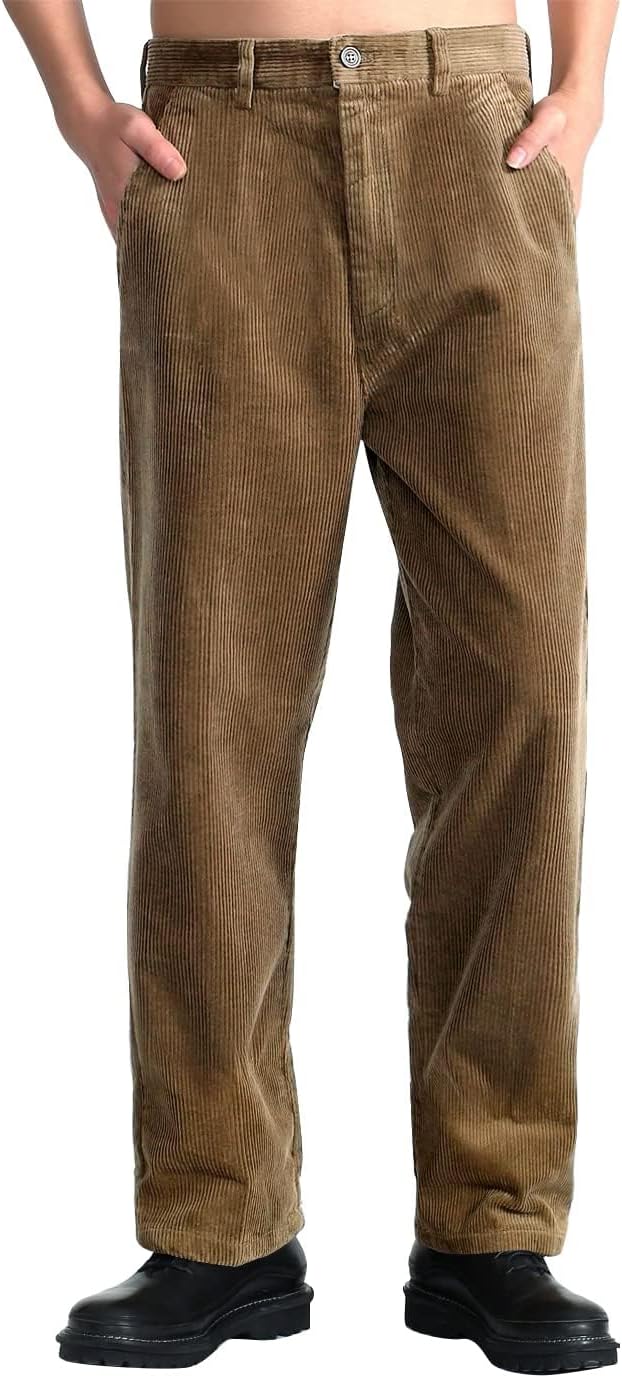 Mens Corduroy Pants Flat Front Straight Leg Casual Pants