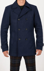 Mens Classic Double Breasted Pea Coat Wool Blend Quilted Lined Notched Collar Overcoat Trench Coat