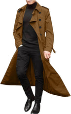 Men Long Trench Coat Lightweight Peacoat Double Breasted Trench Coat Casual Open Front Cardigan with Lapel