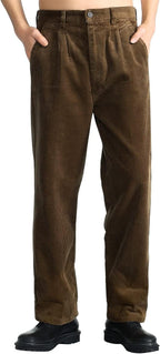 Mens Corduroy Pants Casual Straight Leg Pleated Dress Pants
