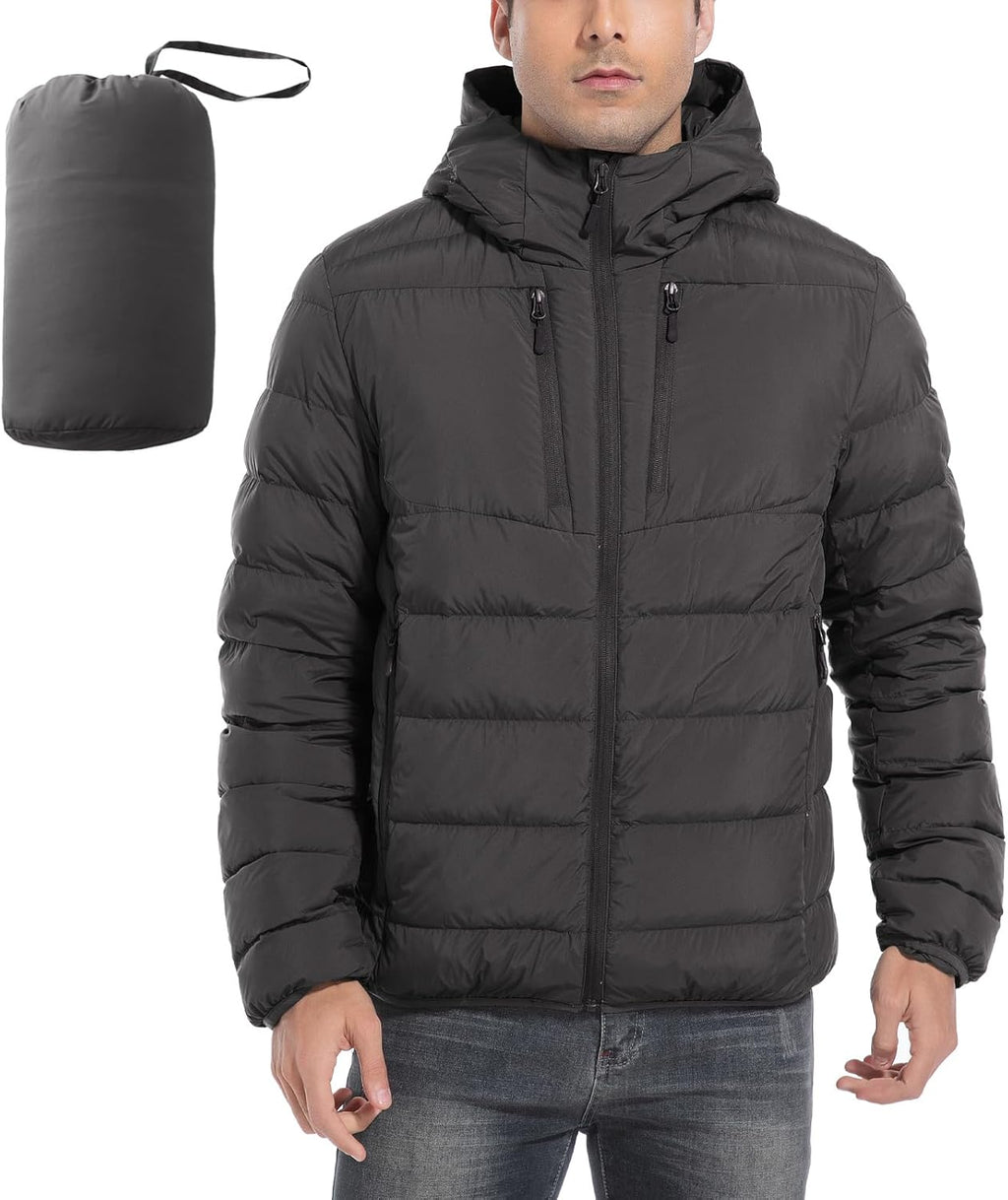 Men's Ultra Lightweiht Packable Down Jacket Hood Water-Resistant Full Zip Pockets Puffer Jackets