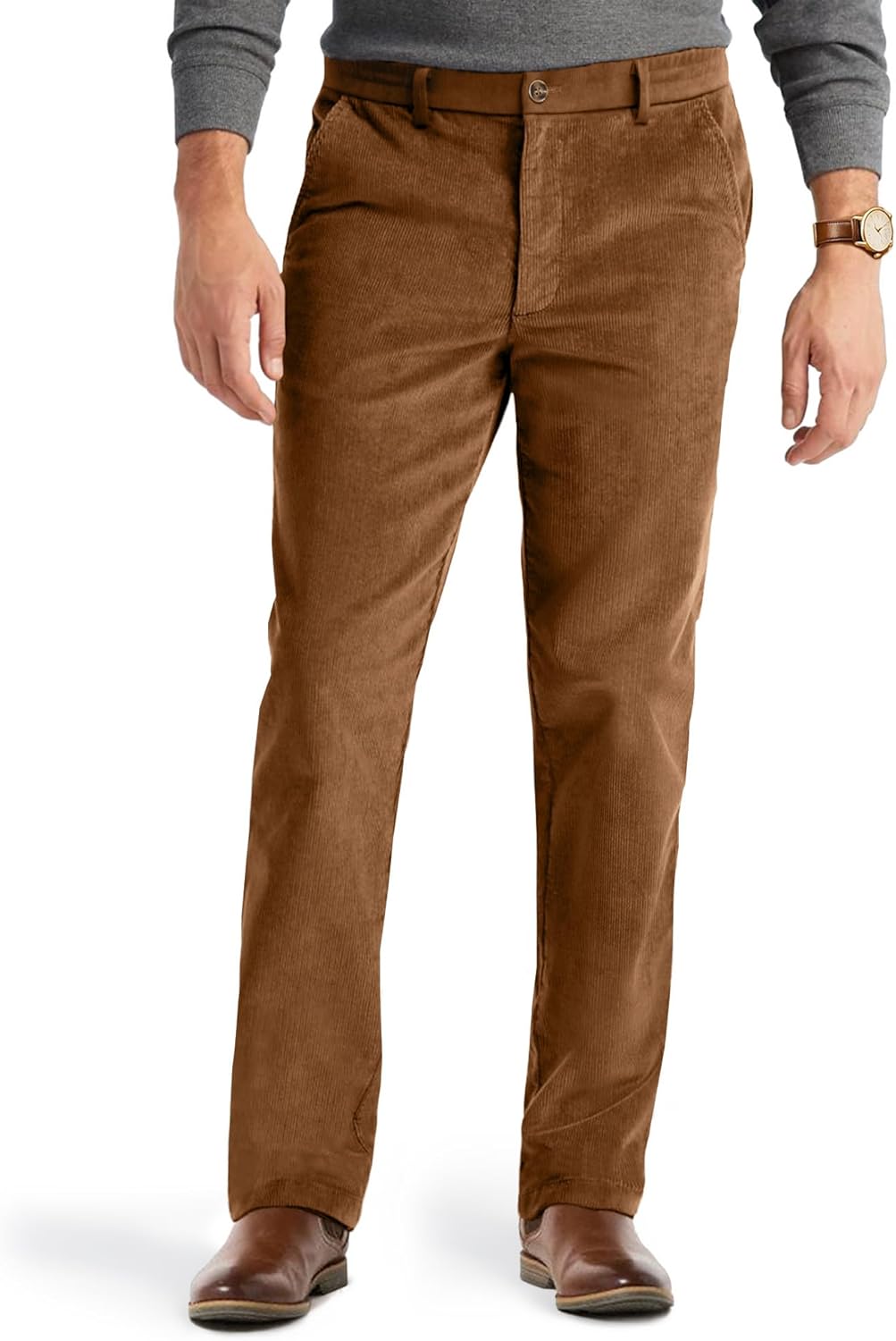 Mens Corduroy Pants - Classic Fit  Elastic Waist Dress Pant