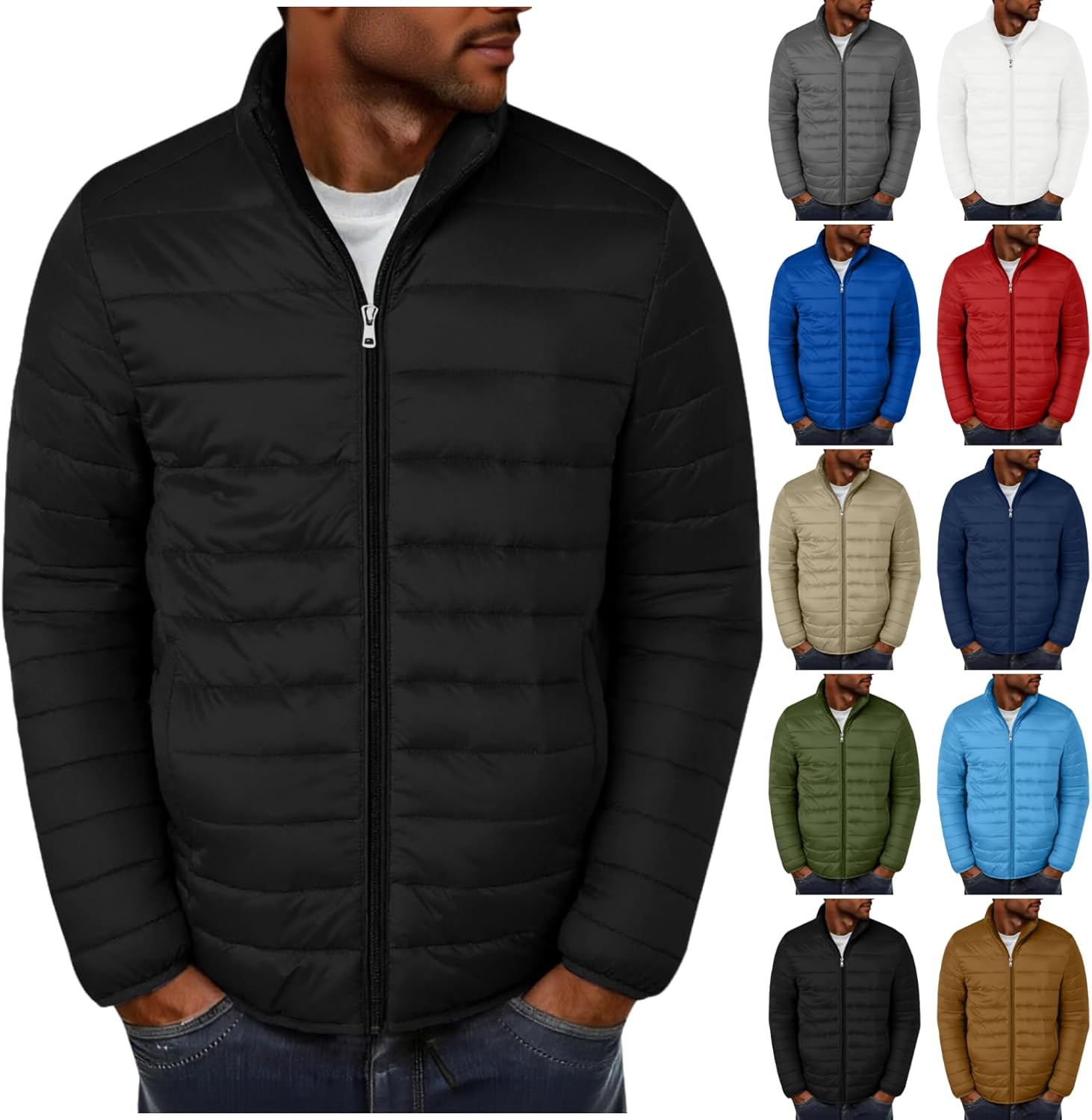 Mens Puffer Jacket Lightweight Warm Winter Coats Windproof Thermal Insulated Jackets Thick Down Outwear with Pockets