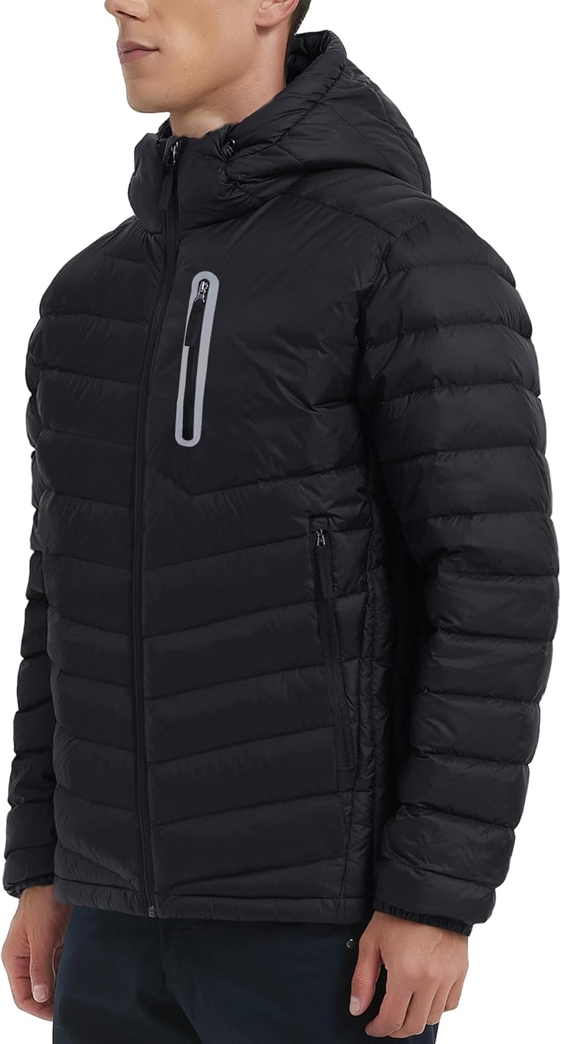 Men Down Jacket Puffer Winter Jacket with Hooded Packable Lightweight Windproof Insulated Warm Coat