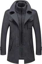 Men's Thermal Single Breasted Wool Blend Coat Business Peacoat with Detachable Zipper