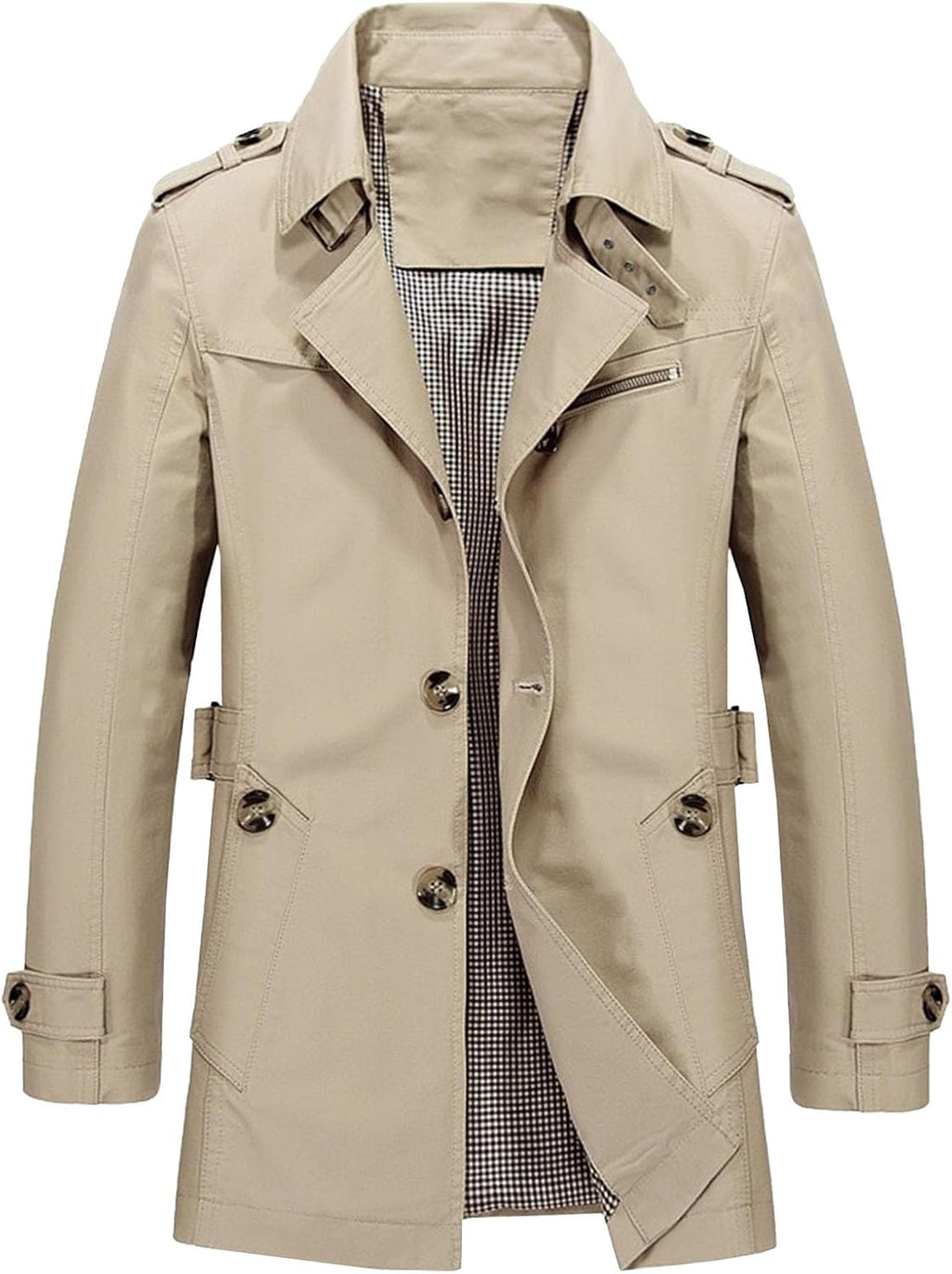 Men's Notched Lapel Single Breasted Trench Coat Spring Fall Slim fit Jacket Windbreaker Casual Windproof Overcoat