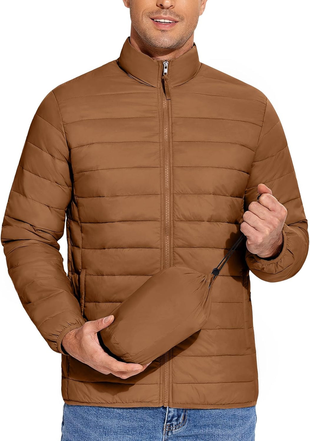 Mens Puffer Jacket Packable Lightweight Jackets Winter Coat Windproof Zipper Down Jacket