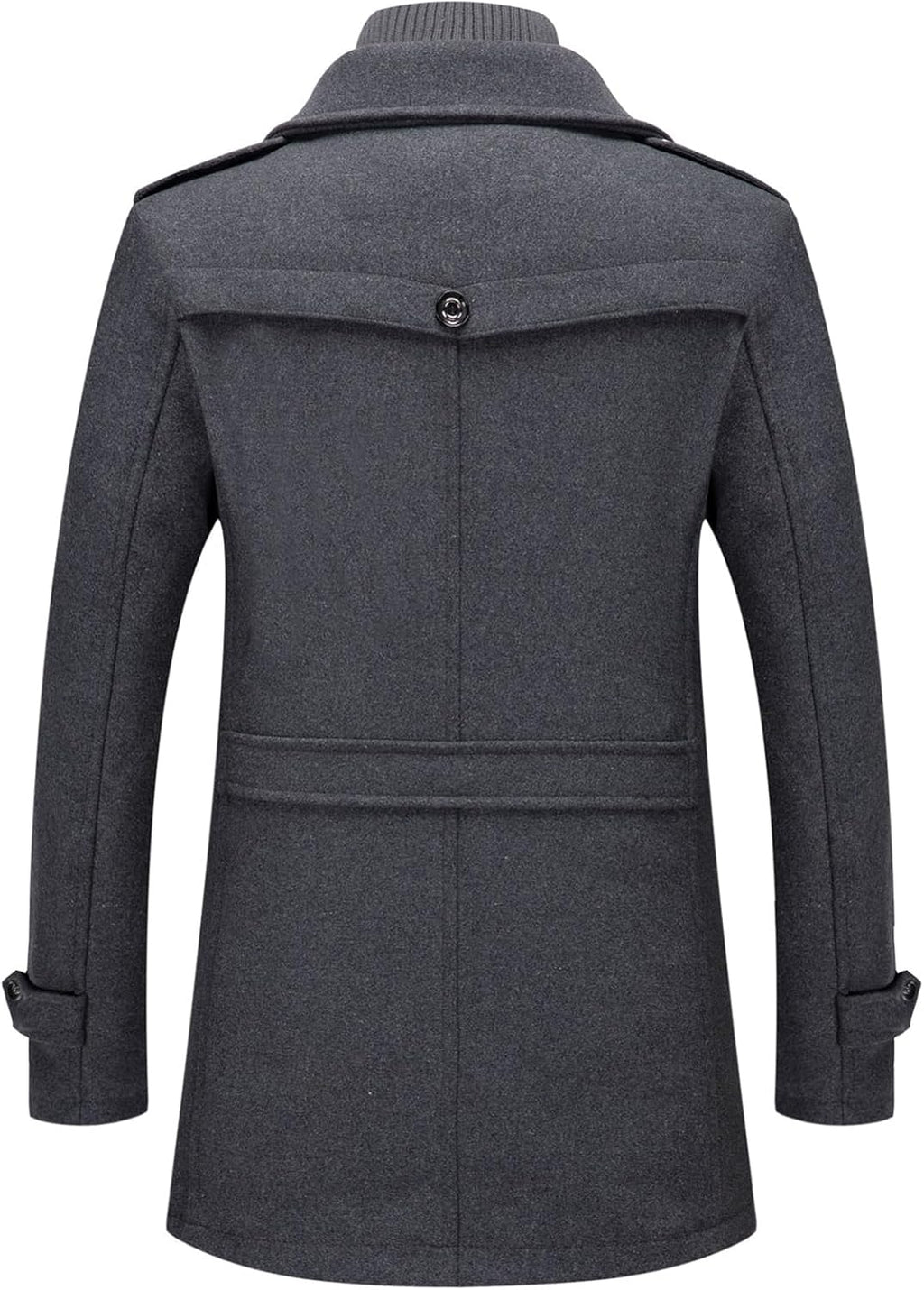 Men's Thermal Single Breasted Wool Blend Coat Business Peacoat with Detachable Zipper