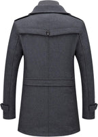 Men's Thermal Single Breasted Wool Blend Coat Business Peacoat with Detachable Zipper