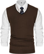 Mens Sweater Vest Wool Blended Knitted Vest Sweaters V-Neck Sleeveless Pullover Vests