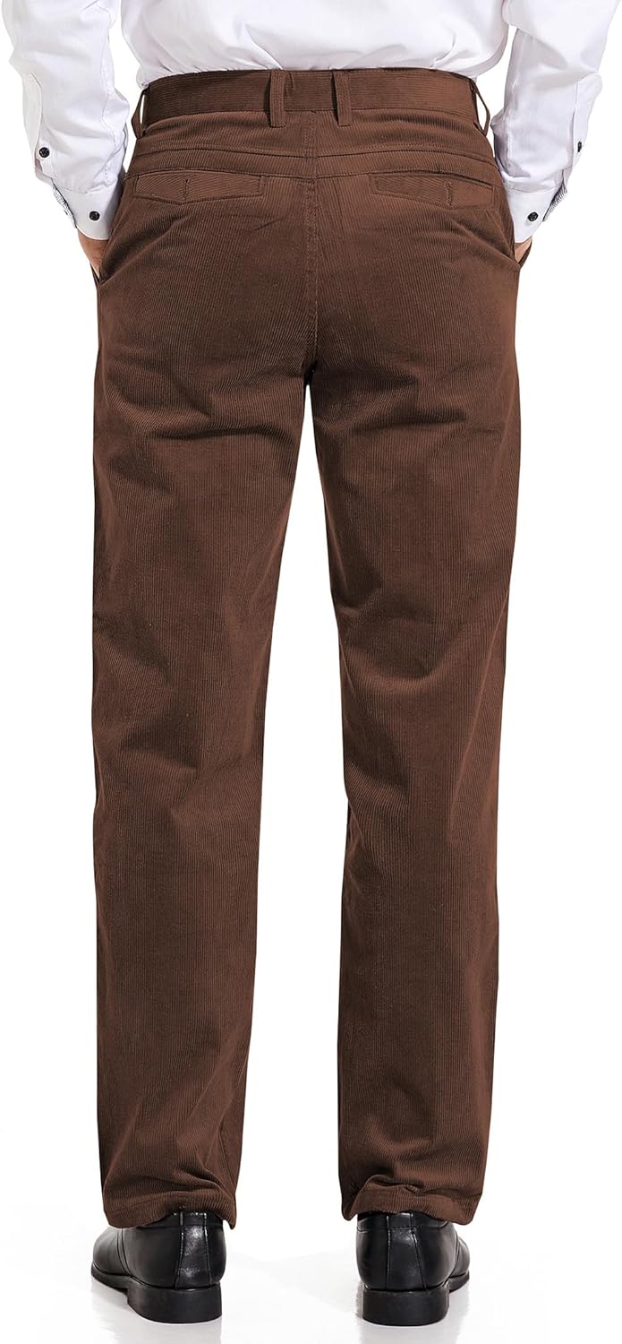 Men's Corduroy Pant Straight Fit Flat-Front Casual Chino Pants