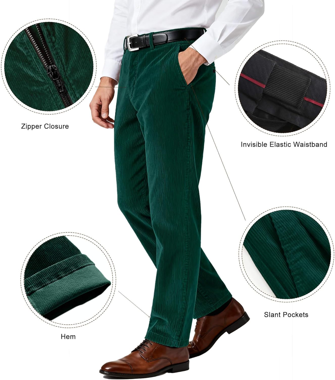 Men Casual Corduroy Work Cargo Pants Elastic Waist Suit Trousers