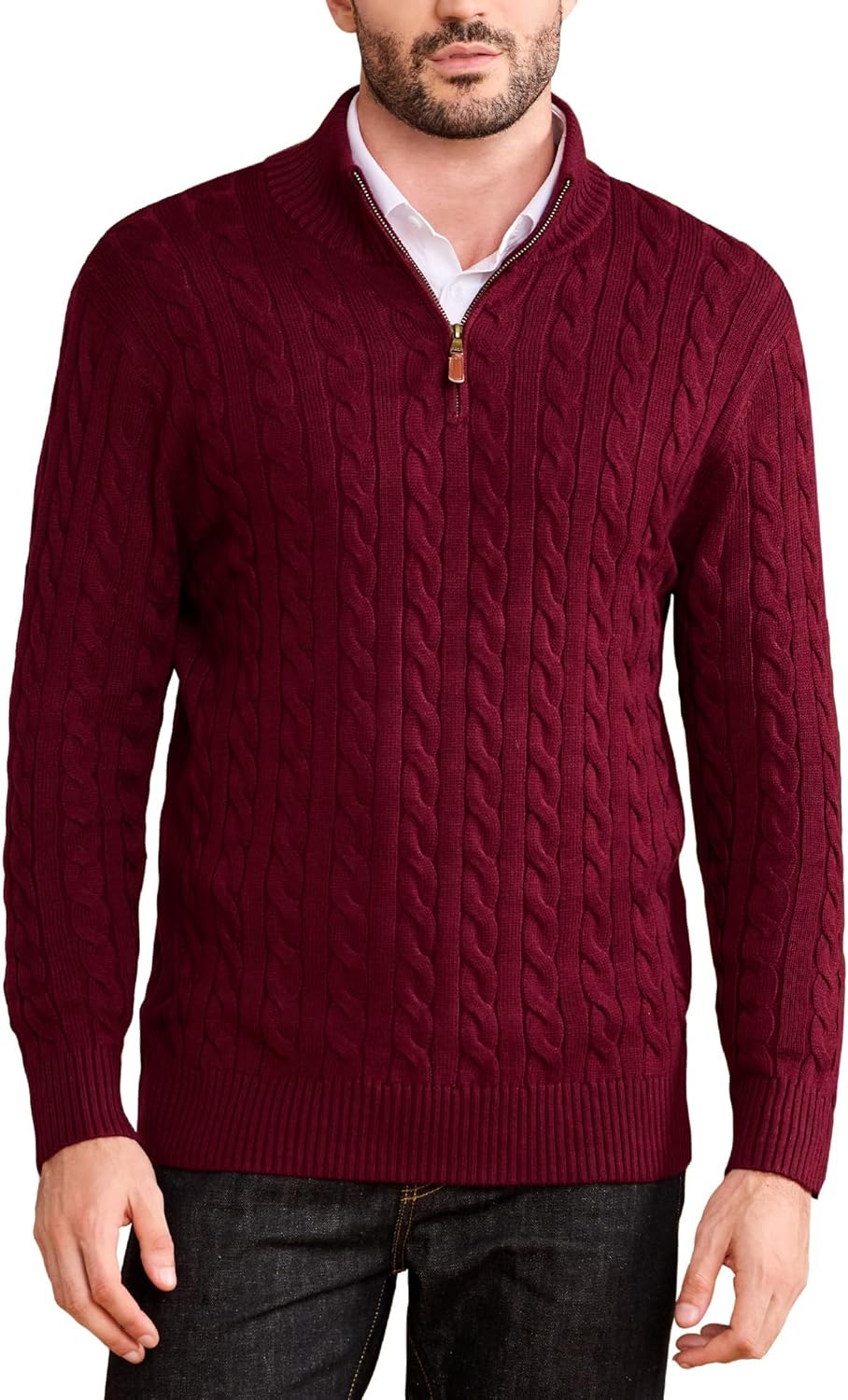 Mens Quarter Zip Sweater Wool Blend Cable Knit Pullover Long Sleeve Casual Business Knitwear Fall Winter Top