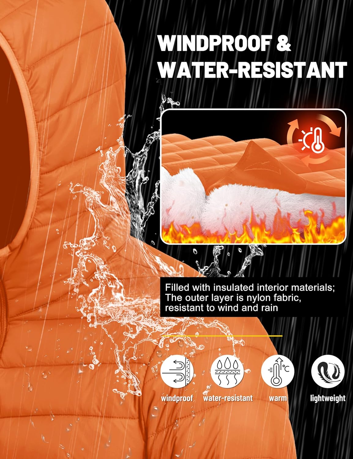 Men's Lightweight Puffer Jacket with Hood Water Resistant Windproof Insulated Jacket Quilted Lined Winter Coats