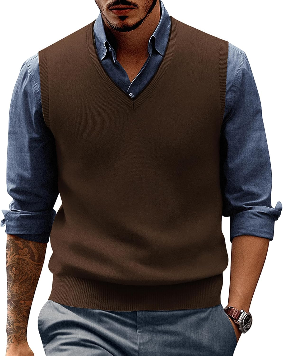 Mens Sweater Vest Wool Blended Knitted Vest Sweaters V-Neck Sleeveless Pullover Vests
