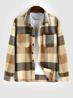 Men's Plaids Shirt Long Sleeve Button Down Lightweight Flannel Jacket Wool Blend Shacket Casual Shirts with Pockets