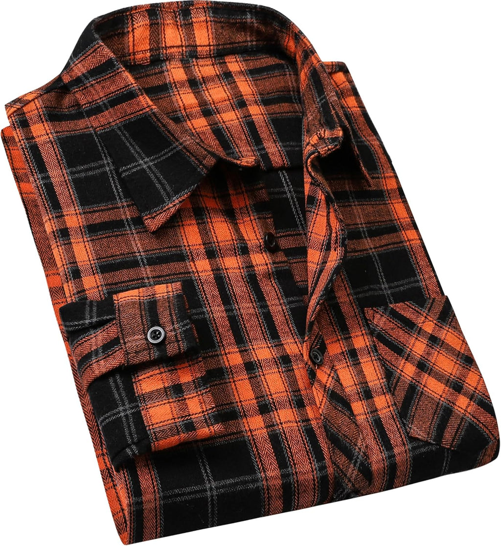Men's Casual Plaid Flannel Long Sleeve Button Down Shirt