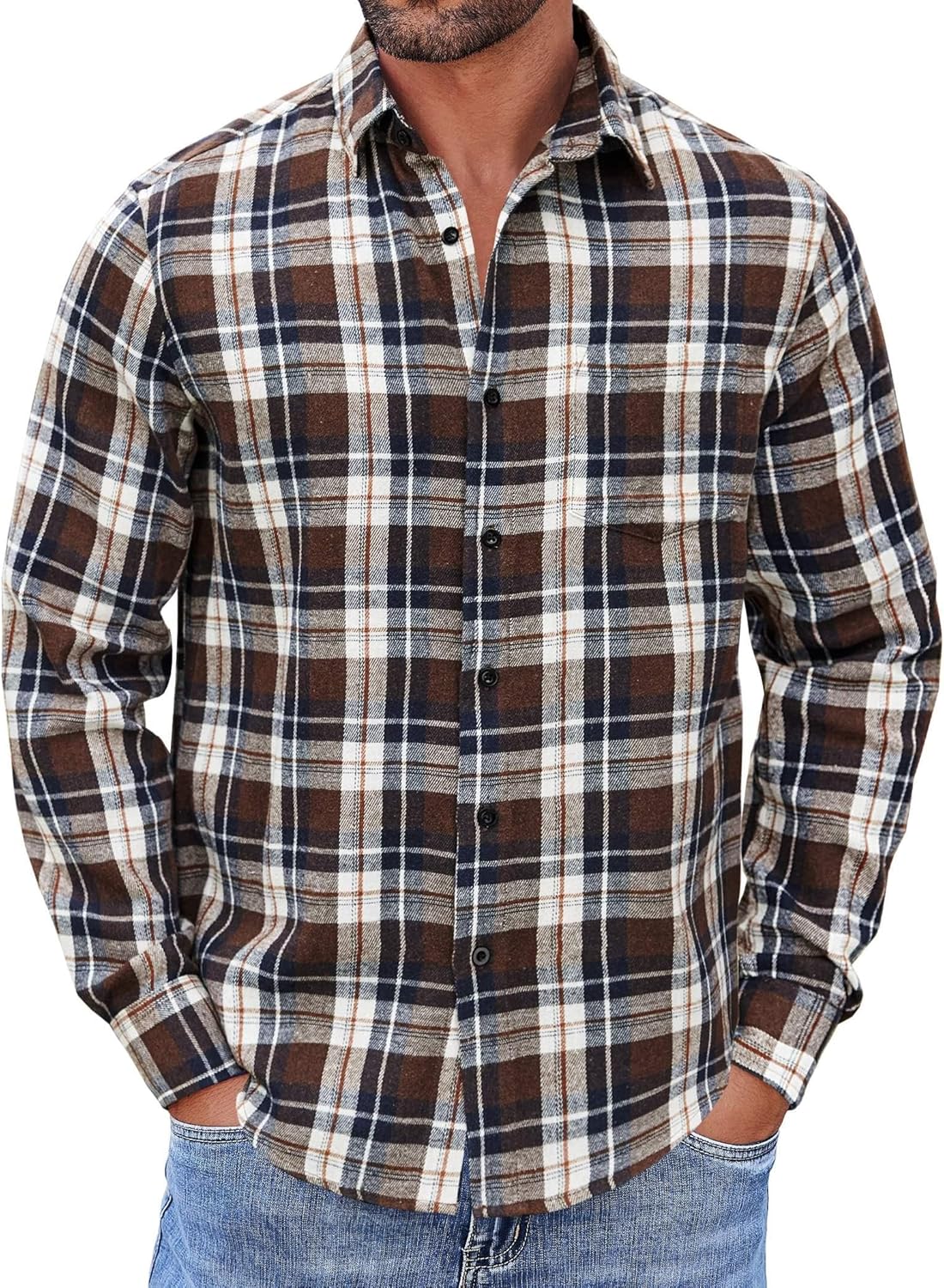 Mens Flannel Shirts Long Sleeve Button Down Shirt with Pocket Casual Shirts Work Shirts for Men